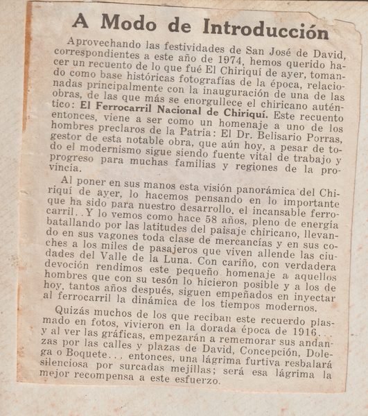 Portada del archivo fotográfico del Ferrocarril Nacional de Chiriquí.